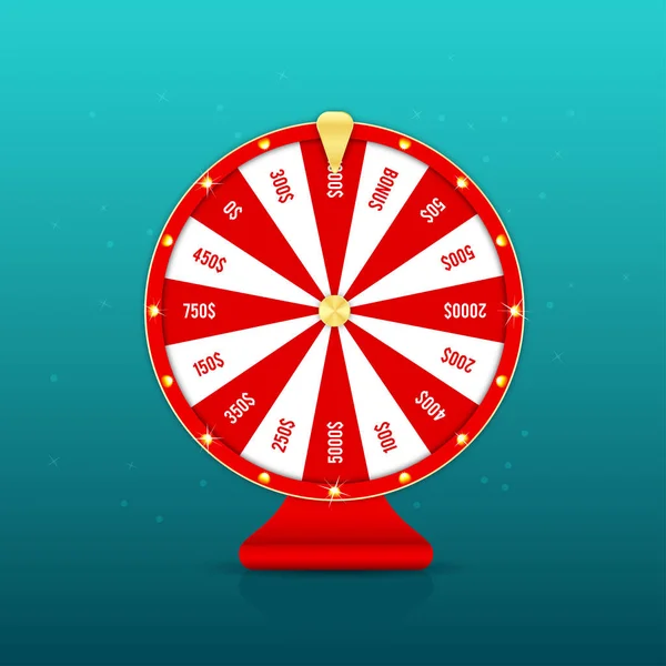 Realistic wheel of fortune with prizes isolated on background. Red gambling roulette and fortune wheel concept, casino prize and luck — Stock Vector