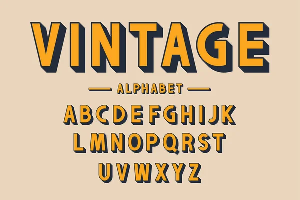 Retro bold font and alphabet. Strong letters with long shadows in vintage style. Retro typography — Stock Vector