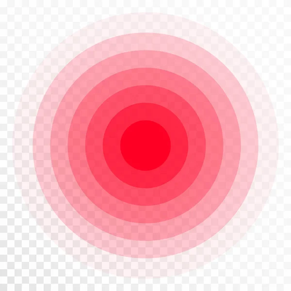 Icône de concentration de douleur. Cercles trasparentaux rouges, symbole de concentration de la douleur pour les médicaments analgésiques médicaux, maux de tête, douleurs musculaires et abdominales — Image vectorielle