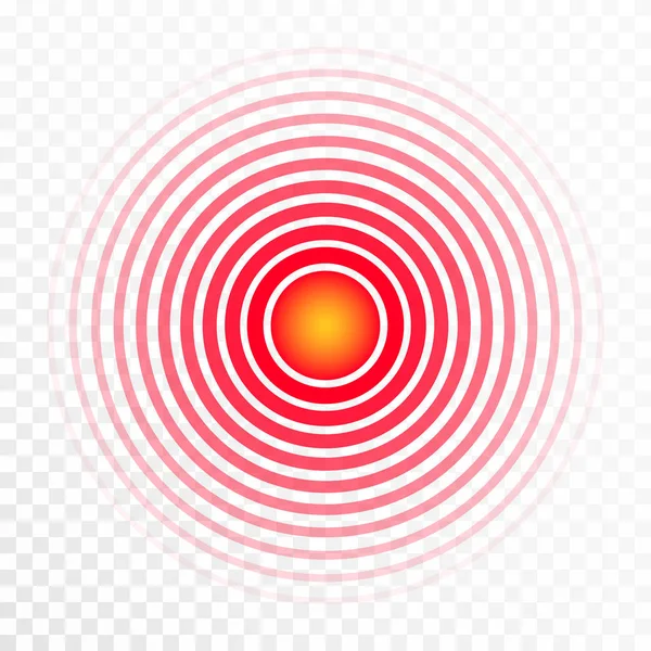 Icône de concentration de douleur. Cercles trasparentaux rouges, symbole de concentration de la douleur pour les médicaments analgésiques médicaux, maux de tête, douleurs musculaires et abdominales — Image vectorielle