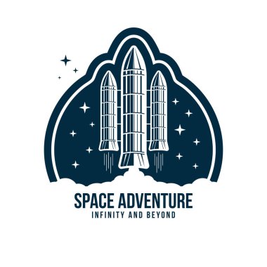 Roket fırlatma alanı rozet. Vintage astronot etiket veya nakış alanı kavram için yama. T-shirt grafik, amblem ve logo tasarım