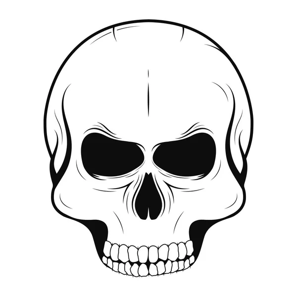 Векторный череп в монохромном и винтажном стиле татуировки. Чёрный человеческий череп на белом фоне — стоковый вектор