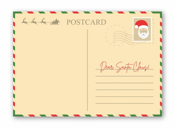 Christmas letter to Santa Claus. Vintage envelope, Christmas postcard template with Santa Claus, reindeer and empty space for text