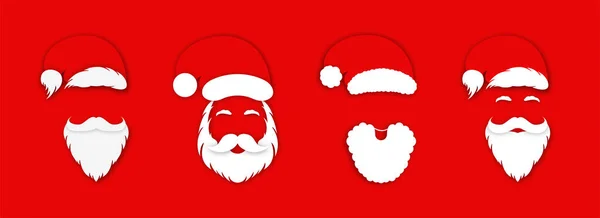 Шляпа Санта Клауса с бородой. Набор рождественских шляп Санта-Клауса для костюма и маски, элемент дизайна — стоковый вектор