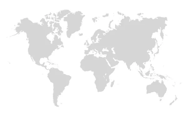 Mappa del mondo su sfondo bianco. Modello di mappa del mondo con continenti, Nord e Sud America, Europa e Asia, Africa e Australia — Vettoriale Stock