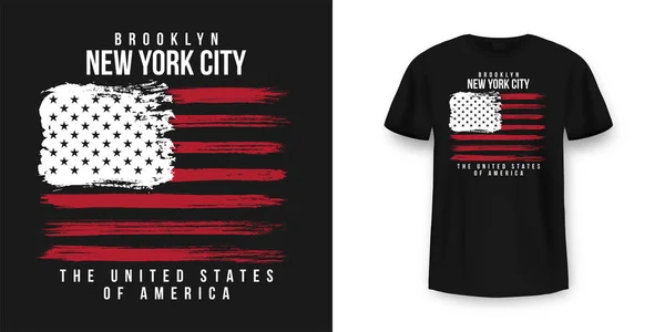 Shirt Design Gráfico Com Bandeira Americana Textura Grunge Nova Iorque —  Vetores de Stock