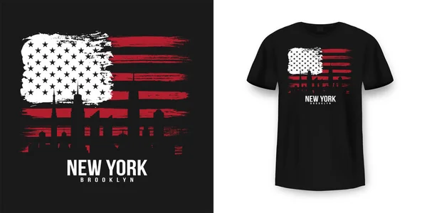 Póló Grafikai Tervezés Amerikai Zászlóval Grunge Textúrával New York City — Stock Vector