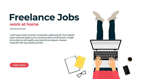 Freelancer Trabalhando Casa Laptop Trabalho Casa Empregos Freelance Conceito Vagas —  Vetores de Stock