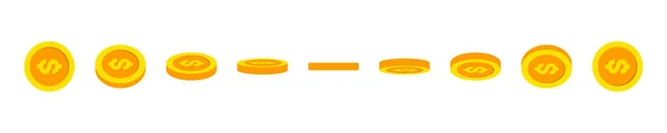Effetto Animazione Monete Oro Rotazione Moneta Oro Segno Del Dollaro — Vettoriale Stock