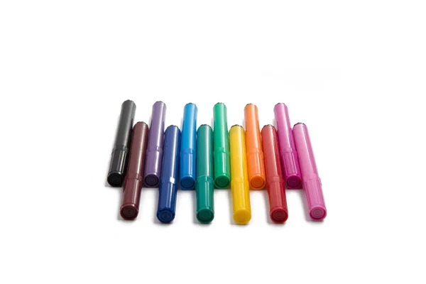 Kleurrijke Geïsoleerde Pennen Markeringen Wit — Stockfoto
