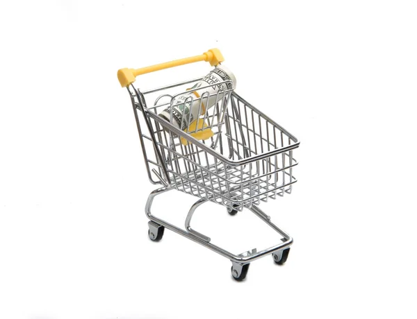 Cart with money isolated on the white — Stock Photo, Image