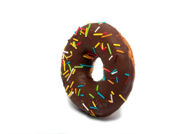 Exclusieve Chocoladedessert Donut Geïsoleerd Witte — Stockfoto