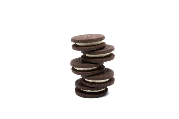 Sandwich Svart Cookies Isolerat Vitan — Stockfoto