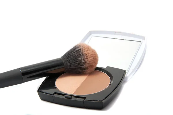 Brush Make Face Powder Isolated White — Stock Photo, Image