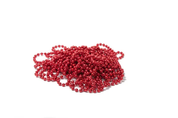Perles Rouges Pour Décoration Isolée Sur Blanc — Photo