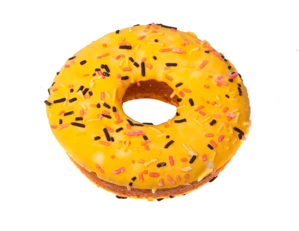 Gostoso donut amarelo isolado no branco — Fotografia de Stock