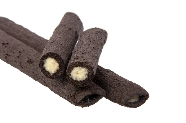 Tasty crispy cacao sticks isolated on the white — 스톡 사진