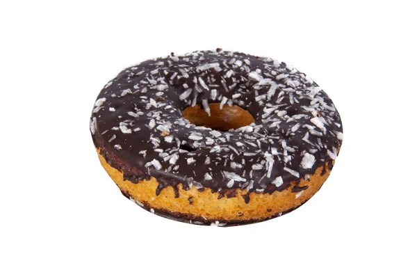 Donut de chocolate fresco com coco isolado no branco — Fotografia de Stock