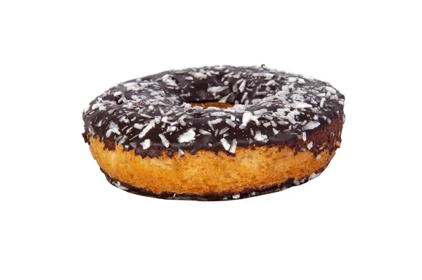 Donut de chocolate fresco com coco isolado no branco — Fotografia de Stock