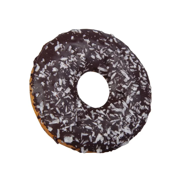 Donut de chocolate fresco com coco isolado no branco — Fotografia de Stock