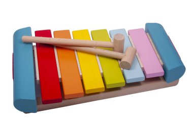 Ahşap ve parlak izole edilmiş çocuklar için çok renkli ksilofon 