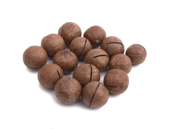 Makadamia ořechy přírodní potraviny izolované na bílém — Stock fotografie