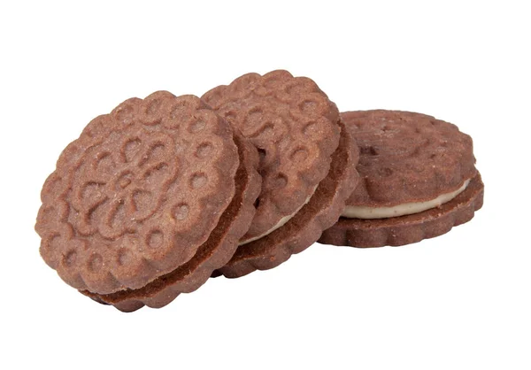 Biskuit Cookies Dengan Krim Terisolasi Atas Putih — Stok Foto