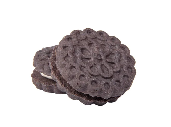 Galletas Galleta Negra Con Crema Aislada Blanco — Foto de Stock