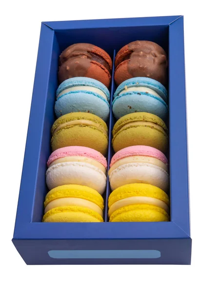 Macarons Exclusifs Boîte Bleue Collection Avec Saveur — Photo
