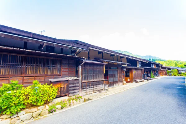 Casas de madeira japonesas conectadas Tsumago Main Road — Fotografia de Stock