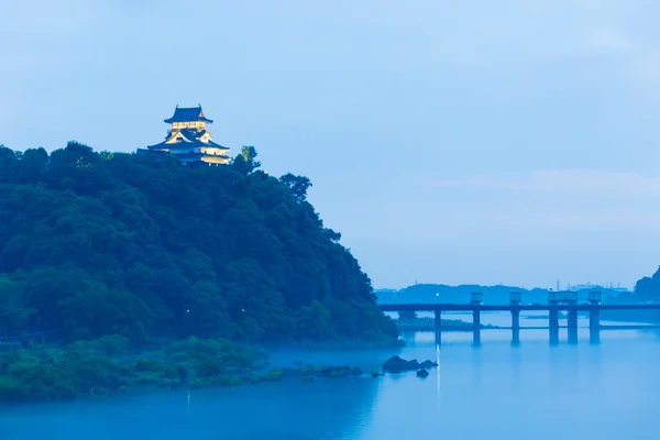Distant Inuyama Castle Blue Hour Evening River H — Stock fotografie
