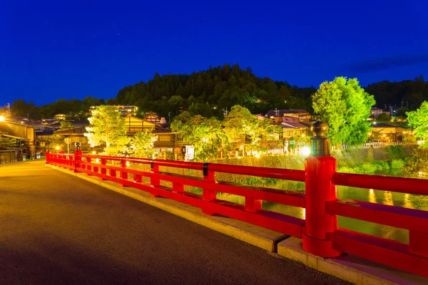 Takayama Naka Baši most řeka osvětlené noční H — Stock fotografie