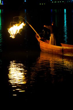 Ukai karabatak gece balıkçılık kuş ateşin ışığı Gifu