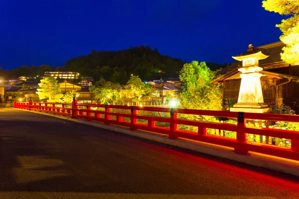 Iluminado Fechar Naka-Bashi Ponte Takayama Noite — Fotografia de Stock