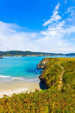 Kayalık sahil şeridi Mendocino Bay kayalıklarla adımları Beach V