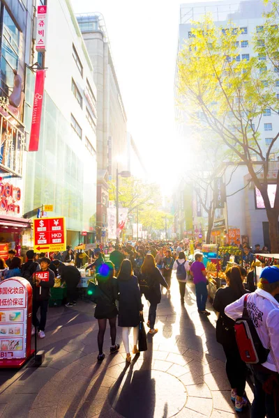 Myeongdong Backlit Shopping Street Stores Seoul V — Stock Photo, Image