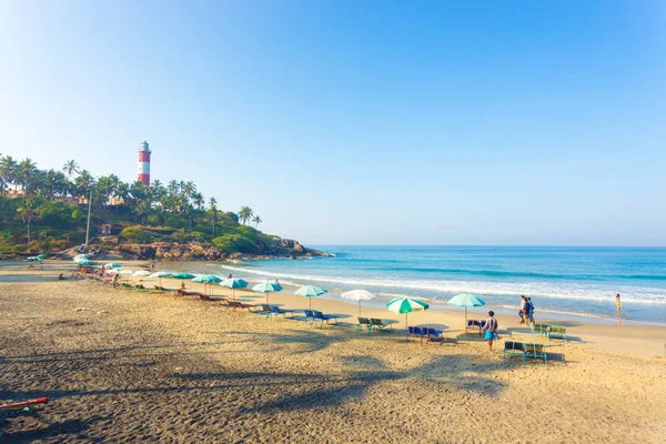 Kovalam Beach Chairs Umbrellas Waterfront Sand — Stock Photo, Image