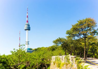Seul N Namsan Tower City duvar ağaçlar H