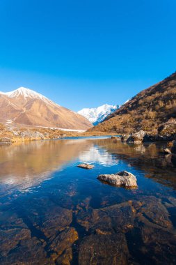 Langtang Himalaya dağ donmuş gölet V