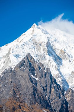 Langtang Lirung dağ tepe Closeup Panorama V