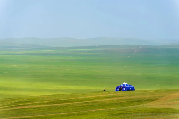 Lone Yurt Mongolian Steppe Rural Grassland — Fotografie, imagine de stoc