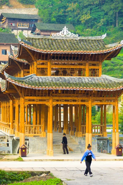 Wooden Covered Bridge Miao Village Xijiang China — Stock Photo, Image
