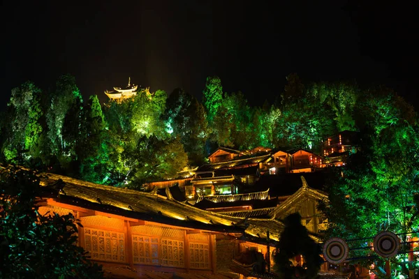 Lijiang Lighted Old Town Pagoda View Night H — Stock Photo, Image