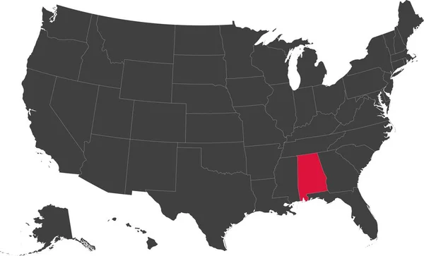 Kaart van Alabama, Usa. — Stockvector