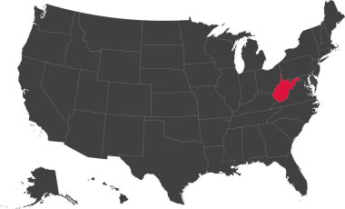 Batı Virginia, ABD Haritası.