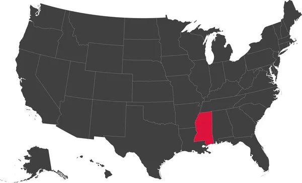 Mappa del Mississippi, USA . — Vettoriale Stock