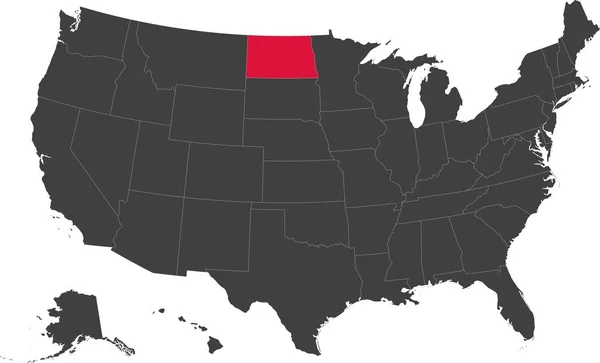 Kaart van Noord-Dakota, Usa. — Stockvector