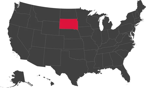 Mappa del Sud Dakota, Stati Uniti d'America . — Vettoriale Stock