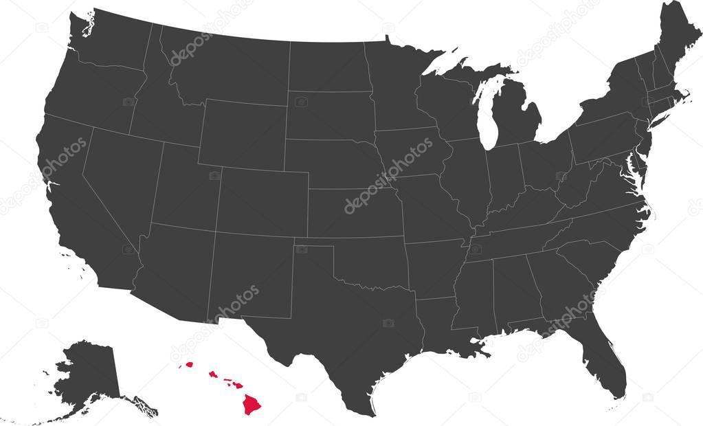 Map of Hawaii, USA.