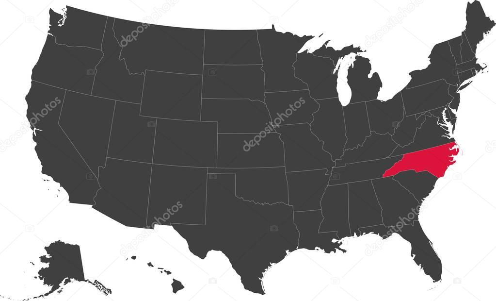 Map of North Carolina, USA.